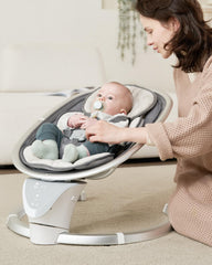 Derson electric infant swing side view showing calm motion for newborns