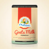 Designed by Nature Goat Milk Formula tub closeup, highlighting pure, easy-to-digest nutrition.