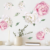 DesignStickers Peony watercolor flower wall decal in soft pinks for living room ambiance