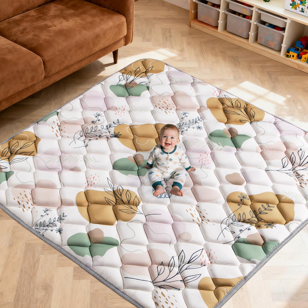 DESSPORTS 64x64in baby play mat with Boho pattern for safe tummy time.