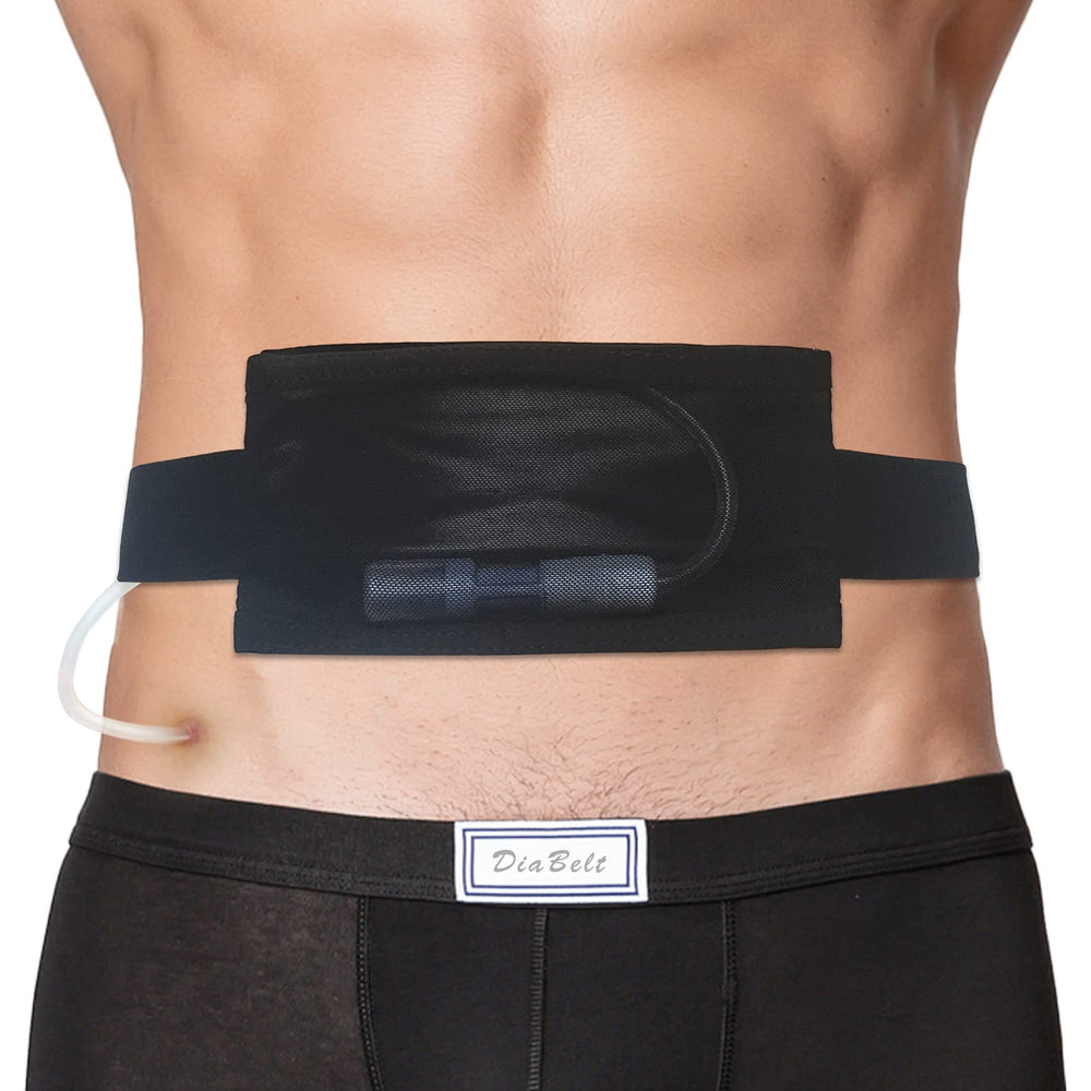 DiaBelt breathable PD belt with mesh pocket showing discreet tubing.