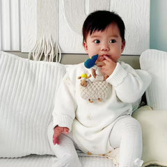 DICHA wood baby rattle crochet close-up highlights tactile sensory texture for babies.