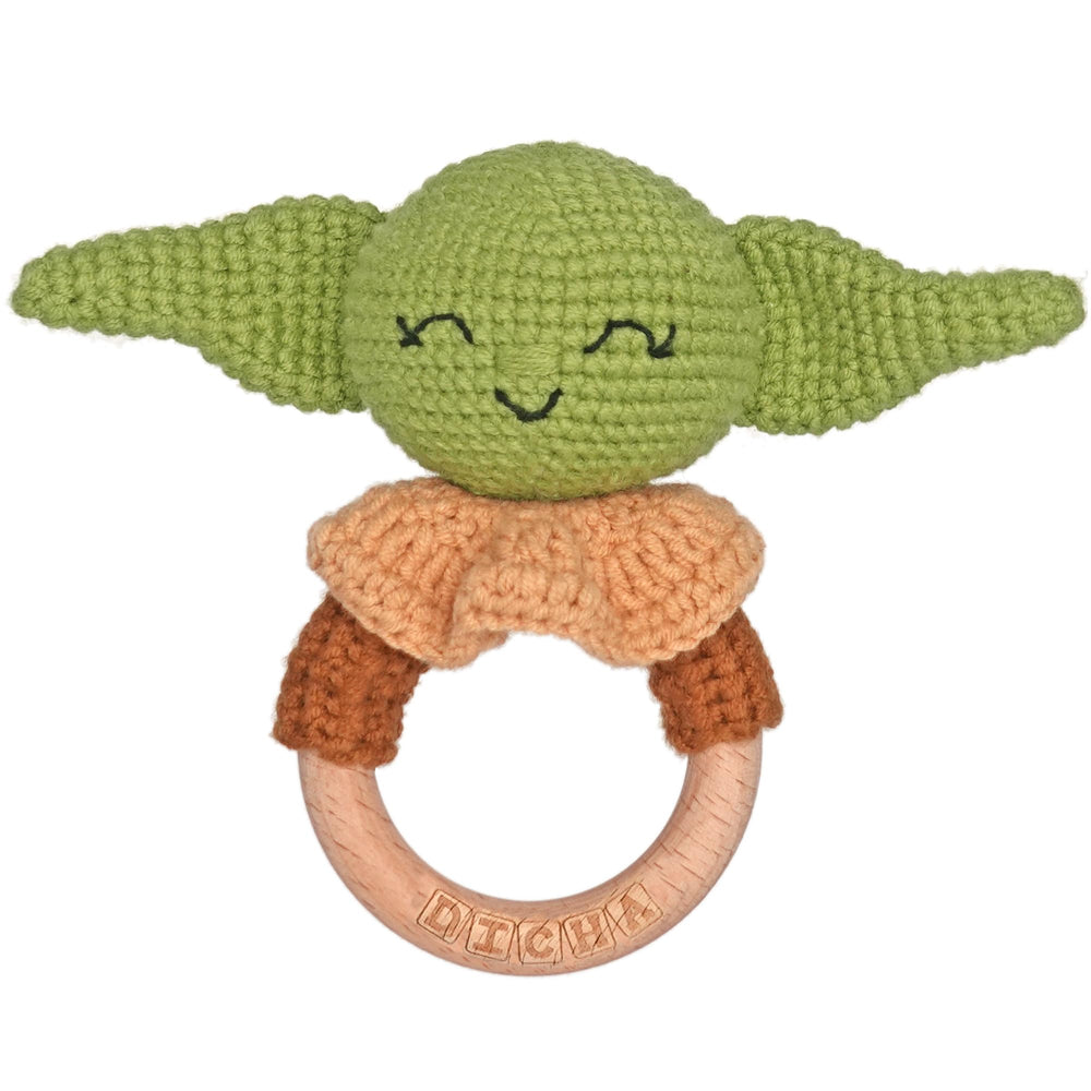 DICHA wooden crochet baby rattle with safe materials for sensory exploration