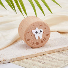 DICOSMETIC tooth fairy storage case in wood finish keeps teeth organized.