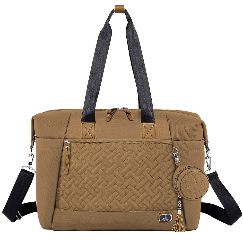 Dikaslon diaper bag tote in khaki with front view showing spacious main compartment for essentials.