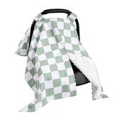 DILIMI baby car seat cover front view in green checkered fabric shields sun and wind