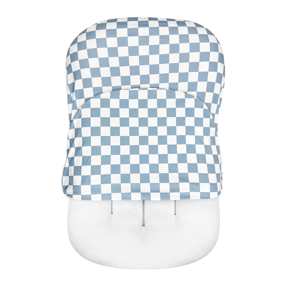 DILIMI baby lounger cover in blue checkerboard provides soft, breathable comfort at nap time.