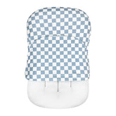 DILIMI baby lounger cover in blue checkerboard provides soft, breathable comfort at nap time.