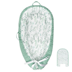DILIMI baby lounger cover in green leaf design, gentle on skin for newborns.