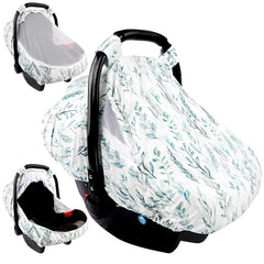 DILIMI car seat cover green leaf sun cover keeps baby shaded and secure during outings.