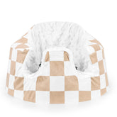 DILIMI Minky seat cover for Bumbo in brown checkered adds warmth and protection.