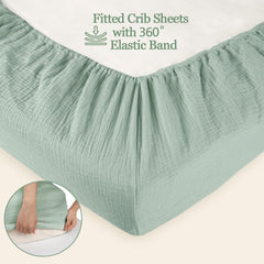 DILIMI crib sheet elastic edge close-up, hidden band for secure, wrinkle-free sleep.