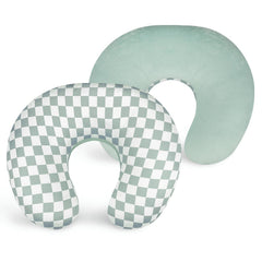 DILIMI nursing pillow cover with green checkered front view, soft fabric for baby comfort.