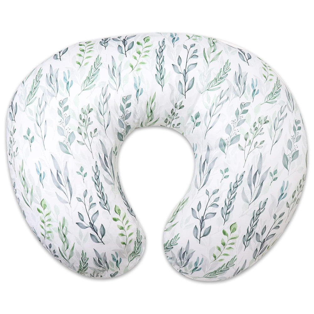 DILIMI nursing pillow cover in green leaf fabric for clean, soft feeds.