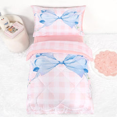 DILIMI pink gingham bow comforter for toddler beds, soft and cozy