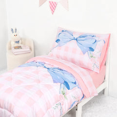 DILIMI pink gingham fitted sheet, snug fit for toddler bed