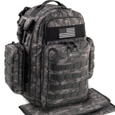 Dinictis dad diaper bag with MOLLE webbing for modular storage and quick-access pouches