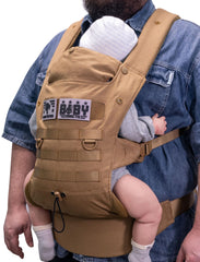 DINICTIS Tactical ergonomic lumbar carrier, front view, offering hands-free mobility for parents.