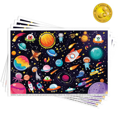 DINSUMRUG space-themed placemats protect surfaces and spark imagination.