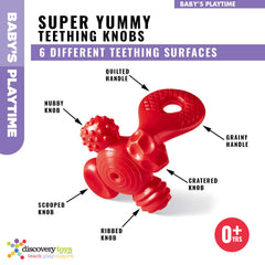 Discovery Toys teether with easy-grasp handle encourages self-handling.