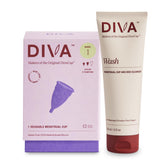 Diva Cup Model 1 shown for medium to heavy flow capacity and secure fit