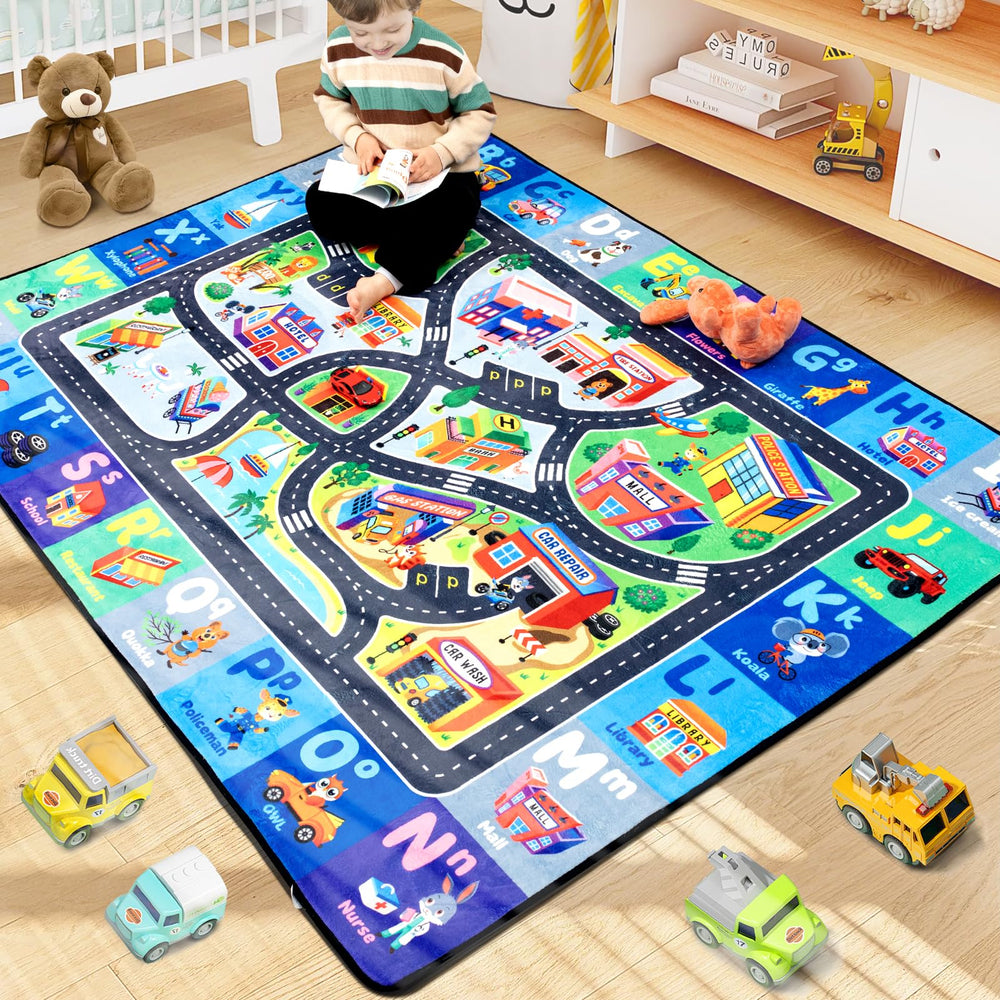 Diysani ABC rug with educational letters promotes early literacy in a playful setting.