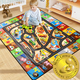Diysani construction site play rug with non-slip backing for safe floor play.