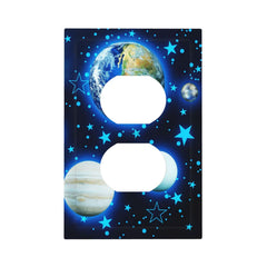 DJTRRF Blue Stars Planet 1-Gang Rocker wall plate complements bedrooms with a playful theme.