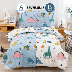 DJY dinosaur toddler bedding flat sheet in blue and white, soft cotton