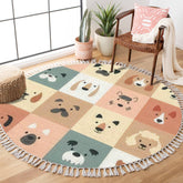 DNEWYNPABV round boho rug with dogs, ideal for kid-friendly living spaces