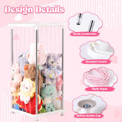 DOCEPERT stuffed animal rack side angle showing easy access with elastic rope.