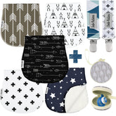 Dodo Babies 5-pack burp cloths in blue grey black for soft absorbent protection