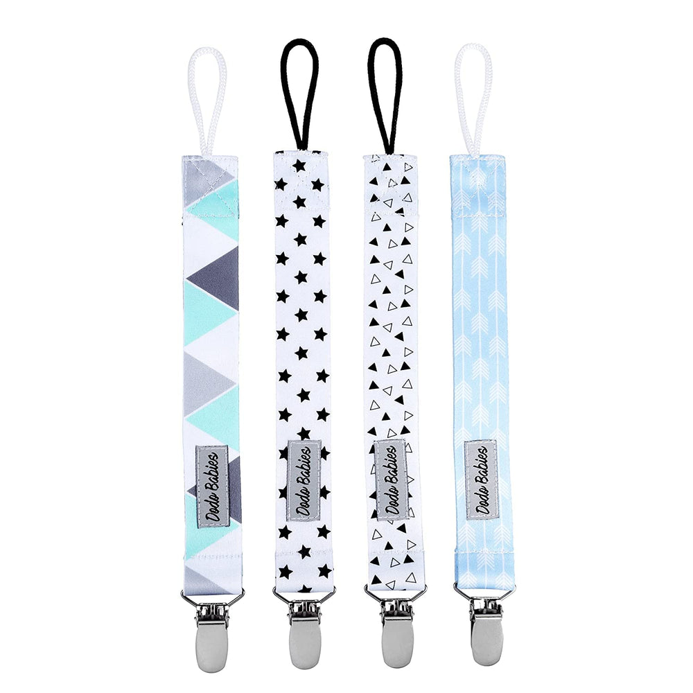 Dodo Babies pacifier clip arrow-star print securely attaches to clothing for on-the-go use