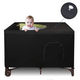 Dofilachy blackout cover on Pack N Play front view for calmer nap environments