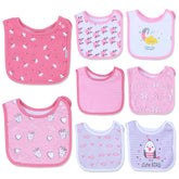 DOKMA 8-pack pink bandana bibs, front view, keeps outfits clean with soft organic cotton.