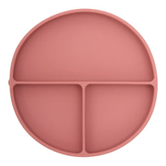 Dollop dusty rose suction plate on table reduces mealtime mess