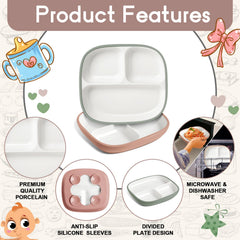 Domensi divided porcelain plate design keeps foods separated