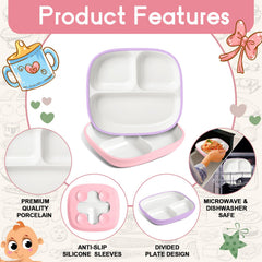 Domensi divided-design plate helps keep foods separate for easy tasting.