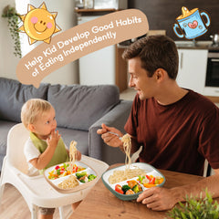 Domensi plate with four suction points stabilizes during meals