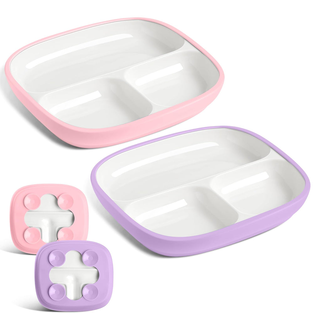 Domensi kids porcelain plate with suction points keeps meals secure and mess-free.