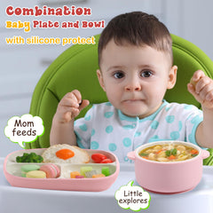 Domensi porcelain baby bowls in pink and beige offer smooth, odor-free dining.