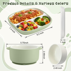 Domensi green toddler plate with suction keeps meals stable.