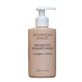 Dominican Magic Probiotic Intimate Wash bottle highlights gentle cleansing for daily freshness.