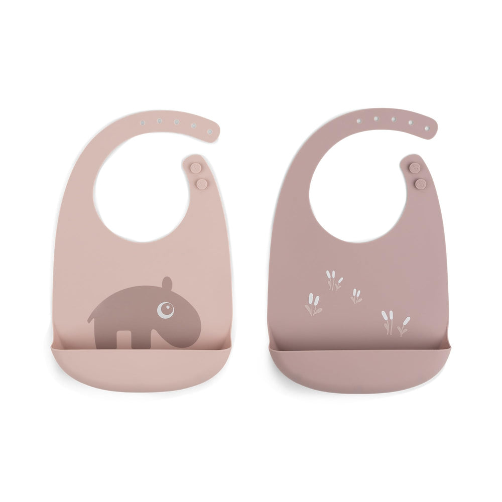 Done by Deer Ozzo Powder bib with large pocket catching crumbs during meals.