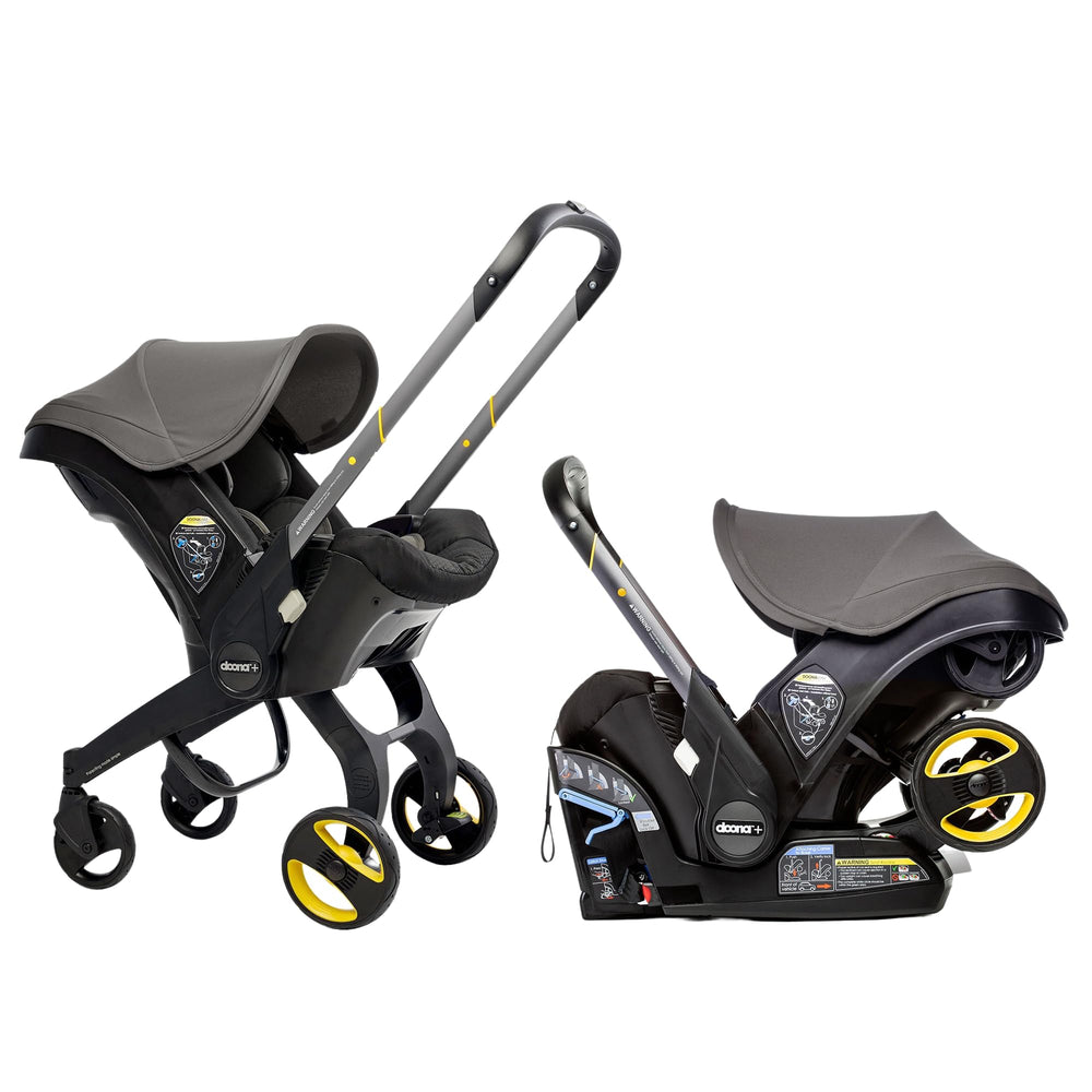 DOONA infant car seat Greyhound front view showing compact travel design.