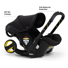 Doona Midnight Edition aluminum frame shows durable, stylish travel design.