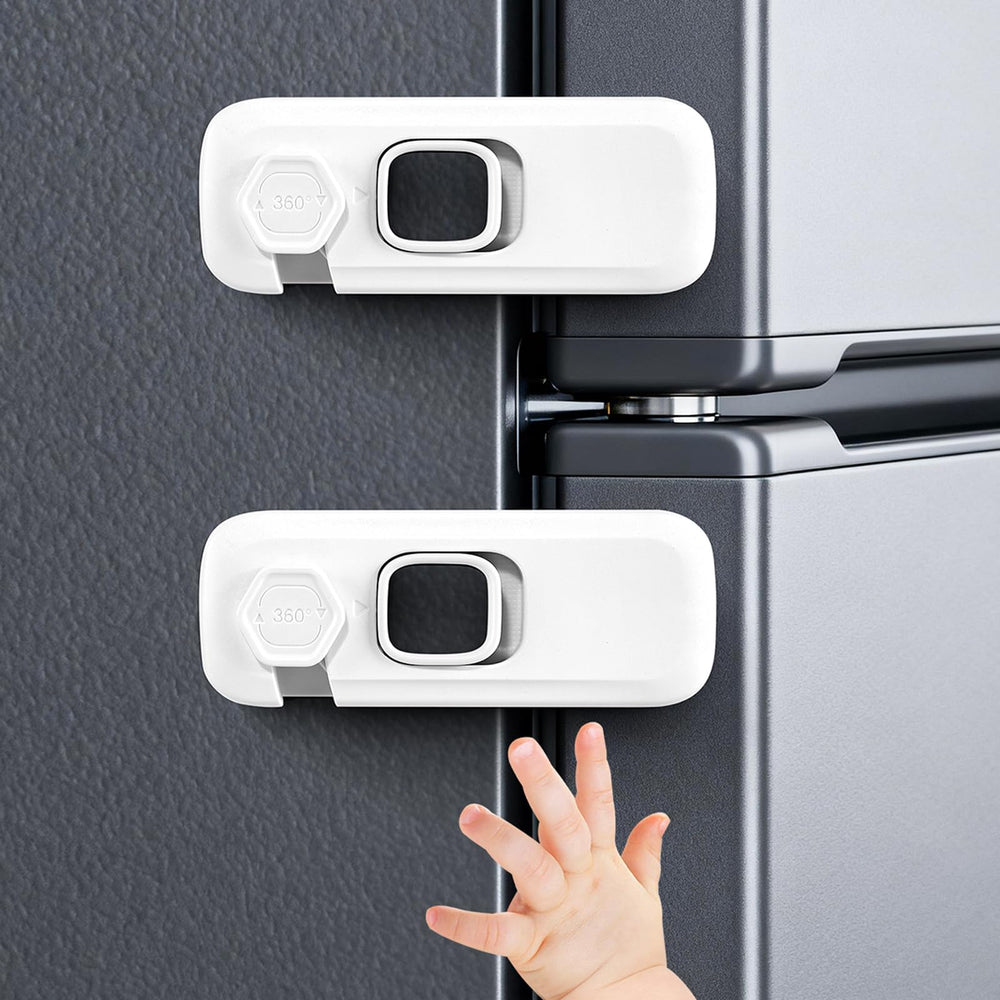 Dorabaliy fridge locks for kids 2-pack showing adhesive installation