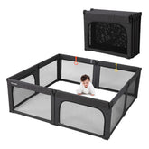 Doradotey baby playpen folds flat for compact storage.