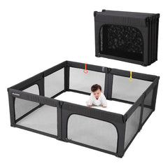 Doradotey baby playpen folds flat for compact storage.