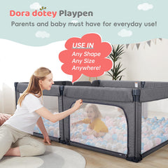 Foldable eight-panel Dora dotey playpen design for flexible spaces.